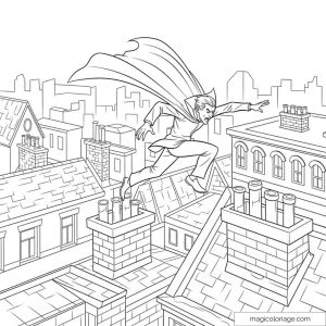 Coloriage vampire sautant sur les toits de la ville