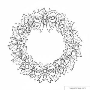 Dessin de couronne de Noël avec feuilles