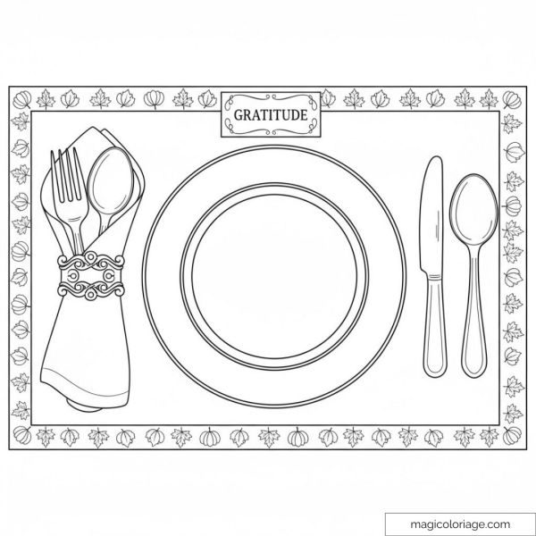 Table scene coloring page with plate