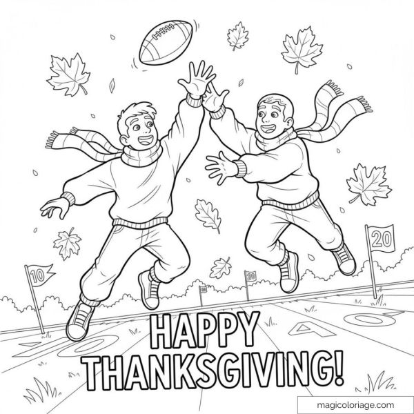 Thanksgiving scene with children playing soccer under the autumn leaves.