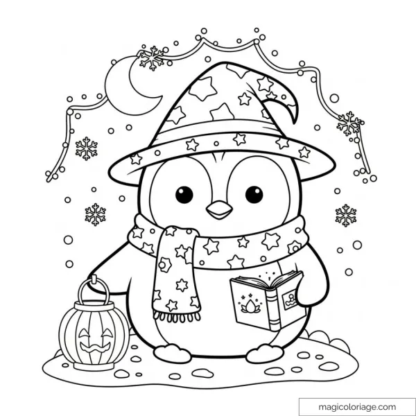 Magician Penguin with Lantern and Book