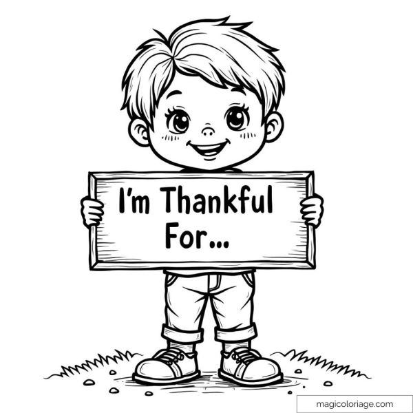 Child's drawing holding a sign "I'm Thankful For"