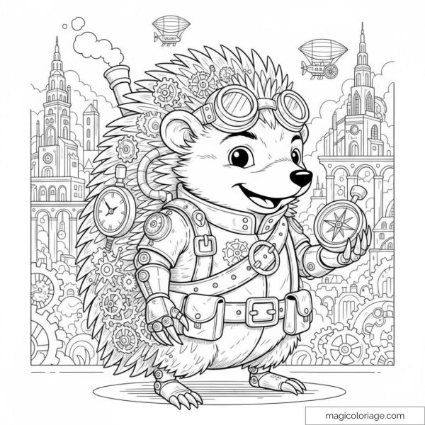 Steampunk hedgehog with goggles and gears