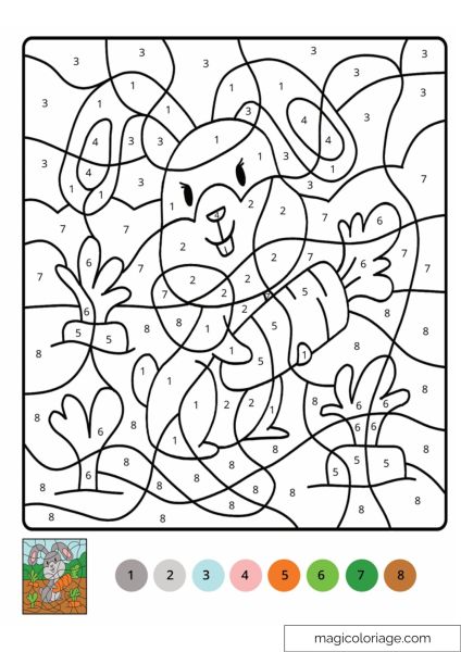 Magic coloring page of rabbit with carrots