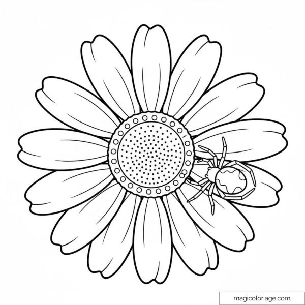 Dessin de marguerite avec araignée à colorier