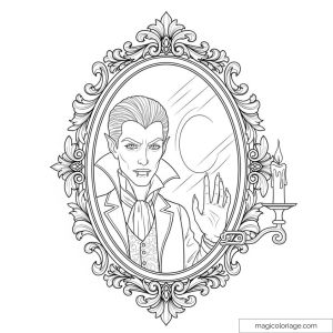 Vampire dans un miroir ancien avec chandelle et décor gothique