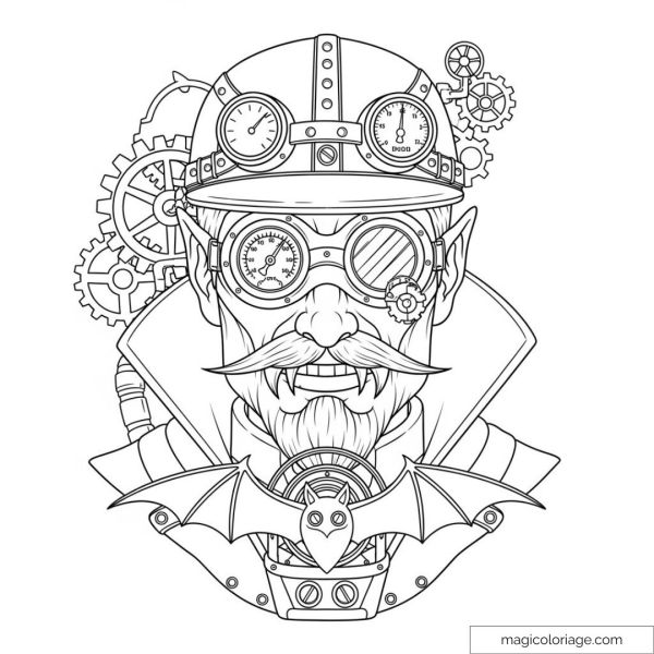 Illustration de vampire steampunk avec engrenages et lunettes