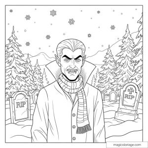 Vampire dans un cimetière enneigé