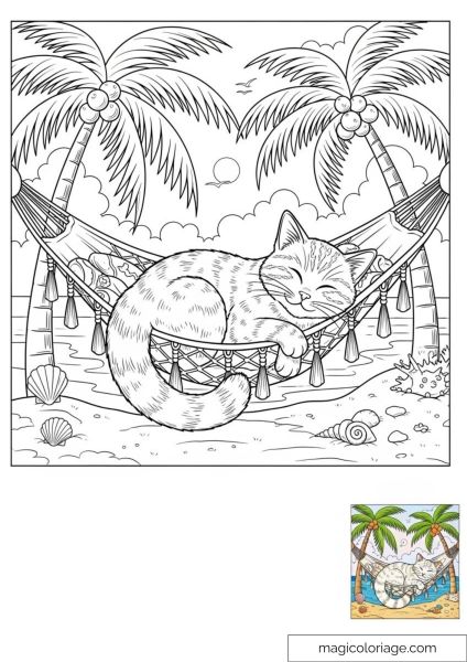 Peaceful cat on hammock at the beach