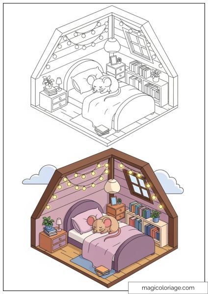 Cozy bedroom drawing with mouse