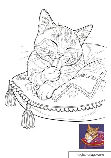 Cat on cushion with star pattern