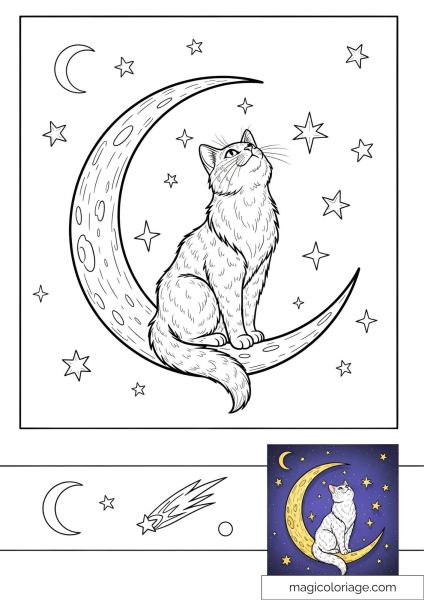 Cat on moon and twinkling stars