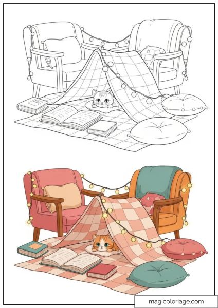 Improvised fort with a cat