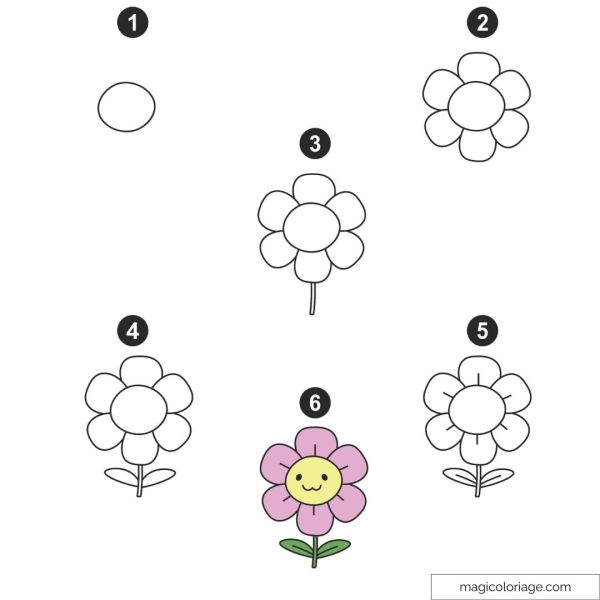 Kawaii flower drawing tutorial with easy steps for beginners.