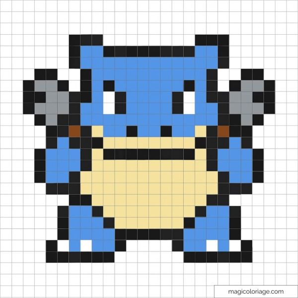 Pixel art Blastoise en bleu et beige