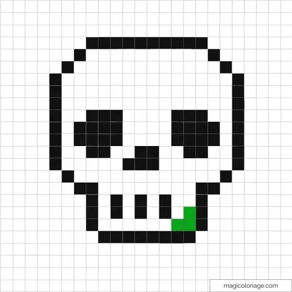 Pixel art de crâne avec détail vert