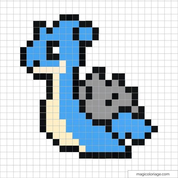 Pixel art du Pokémon Lapras en bleu et gris