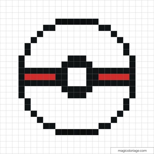 Pixel art d'une Pokéball Pokémon sur une grille simple