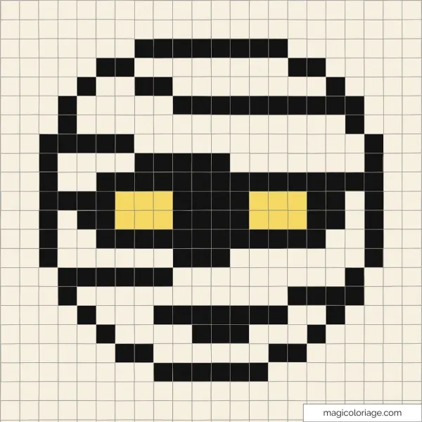 Image de pixel art de momie avec yeux noirs et jaunes