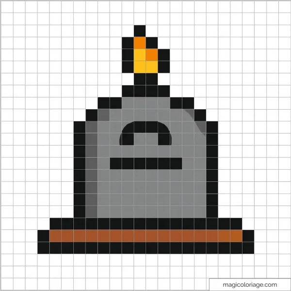 Pixel art d'une cloche grise et orange avec une flamme