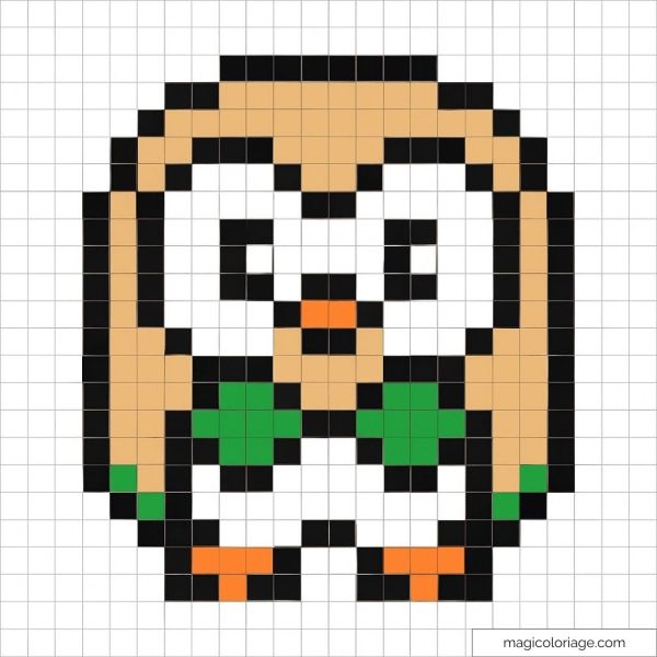 Pixel art de Rowlet Pokémon en grille