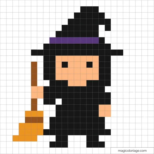 Sorcière pixel art avec balai