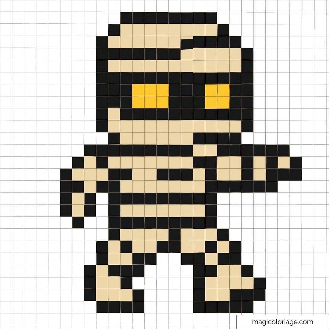 Pixel art captivant d'une momie à réaliser facilement