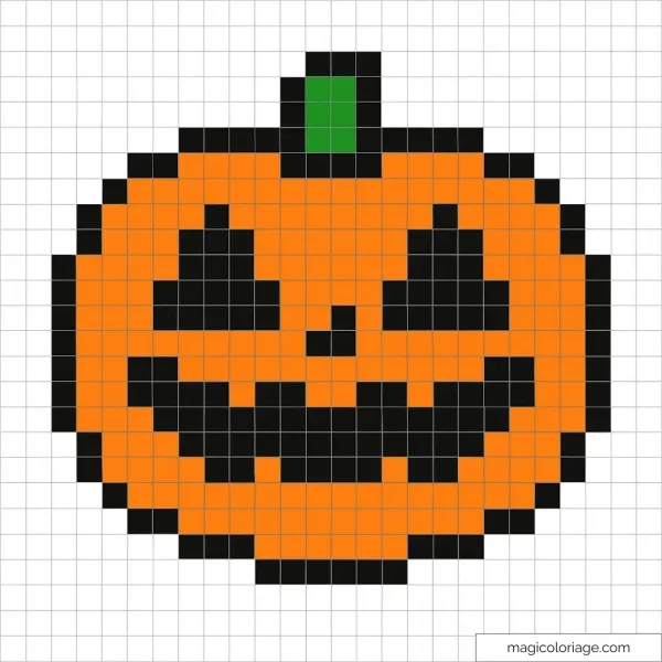 Pixel art citrouille Halloween avec une expression joyeuse.
