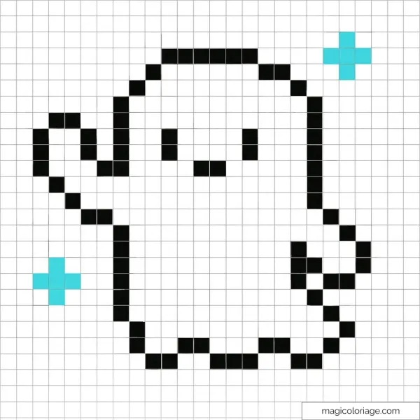 Adorable pixel art de fantôme noir et croix bleue pour détente