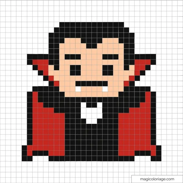 Pixel art vampire avec cape rouge