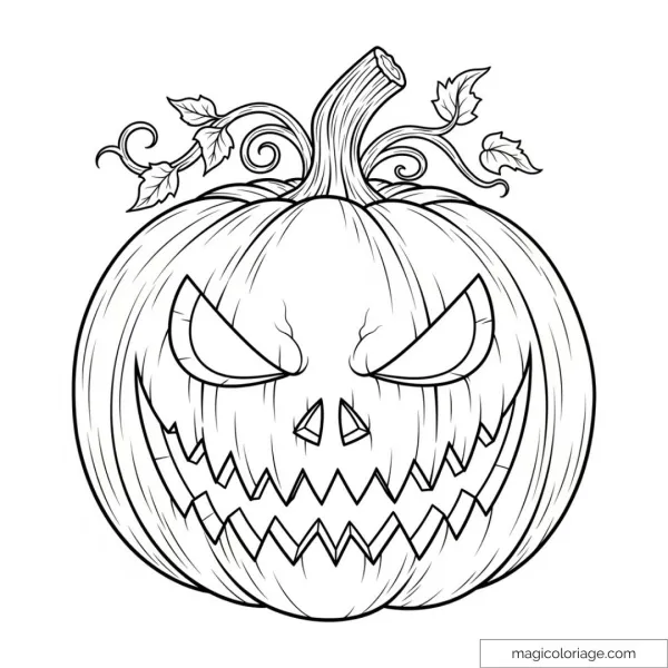 Halloween pumpkin drawing with menacing face for coloring.