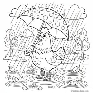 Poule joyeuse sous un parapluie à pois
