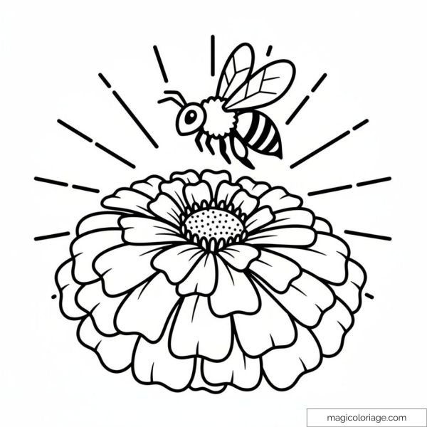 Bee near a vibrant flower with outlines to color