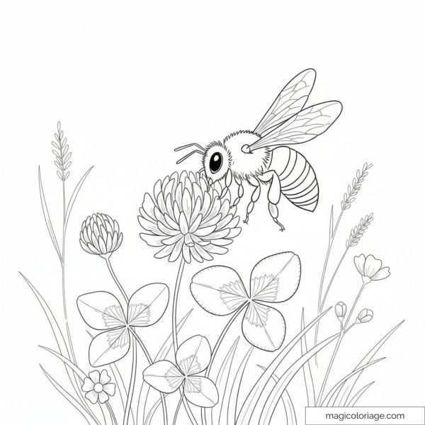 Bee on flower and grass