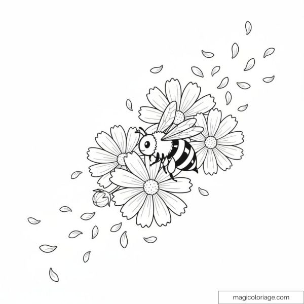 Flower drawing with bee