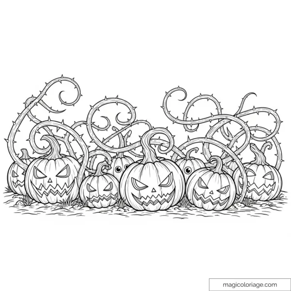 Halloween Pumpkins with Spooky Vines to Color