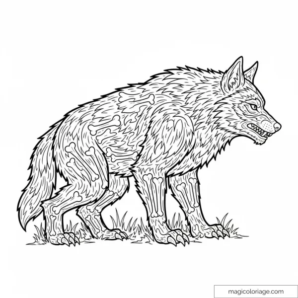 Picture of a wolf with bone patterns ideal for creative coloring