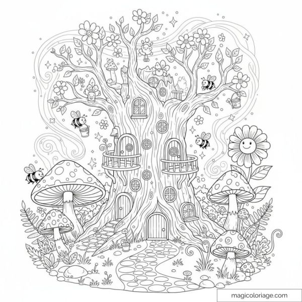 Magic tree with door and windows