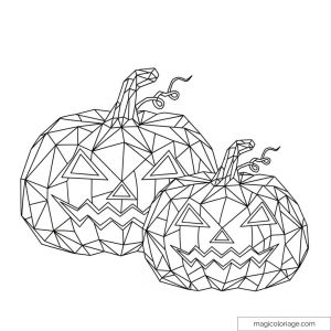 Dessin de citrouilles géométriques avec visages Halloween