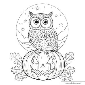 Hibou sur citrouille d'Halloween sous ciel étoilé