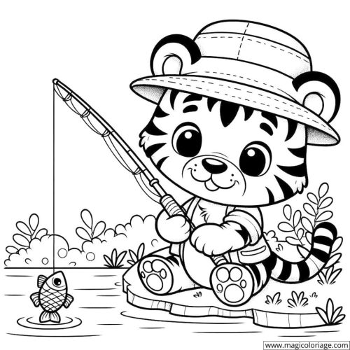 Coloriage Tigre en train de pêcher à imprimer gratuitement